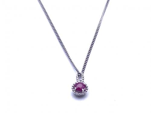 Silver Ruby & CZ Pendant & Chain