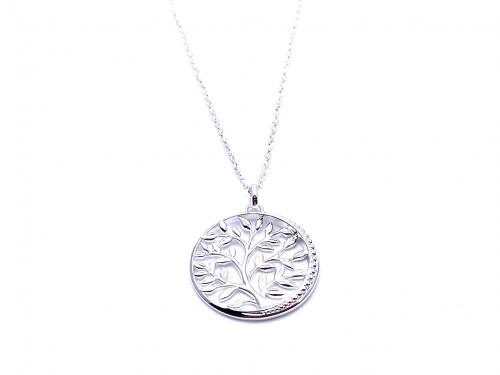 Silver CZ Tree Of Life Pendant & Chain 16-18 Inch