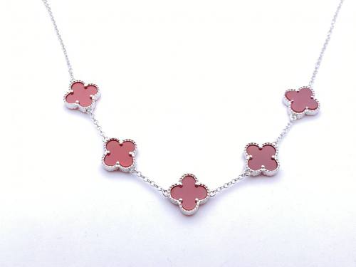 Silver Red Clover Necklet 18 Inch