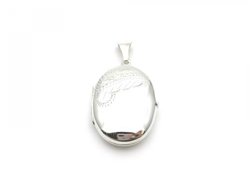 Silver Oval Half Engraved Locket 20 x 25mm