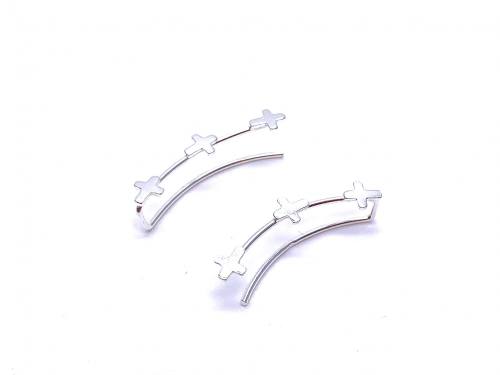 Silver Cross Detail Crawler Earrings