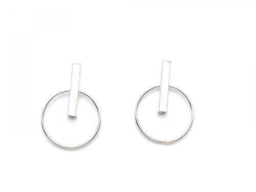 Silver Round & Bar Stud Earrings