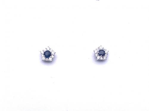 Silver Sapphire & CZ Cluster Stud Earrings