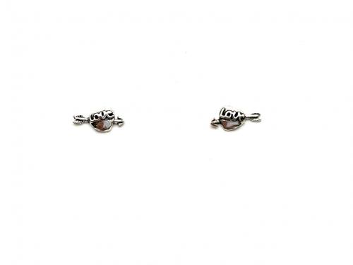 Silver Love Heart Arrow Stud Earrings