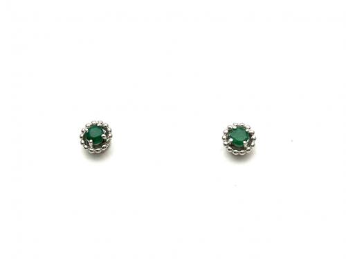 Silver Emerald Stud Earrings 3mm