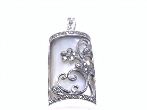 Silver Marcasite & Mother Of Pearl Pendant