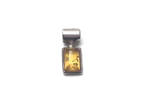 Silver Amber Oblong Pendant
