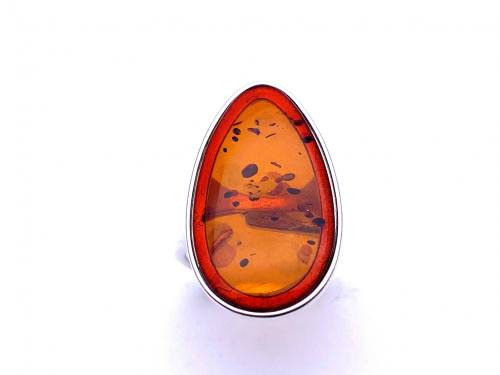 Silver Amber Adjustable Ring