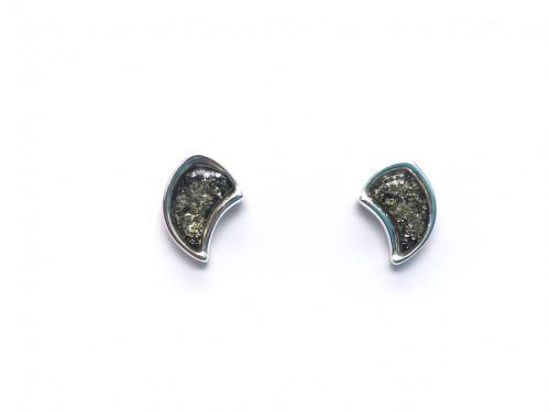 Silver Green Amber Stud Earrings 12 x 8mm