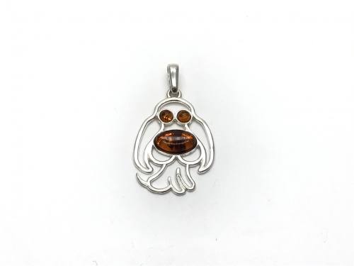 Silver Amber Dog Pendant