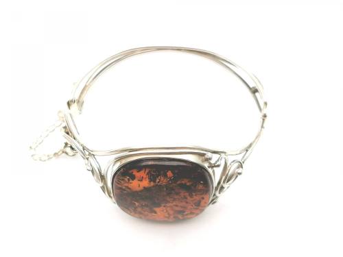 Silver Amber Set Bangle
