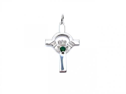 Silver Green Agate Claddagh Cross Pendant