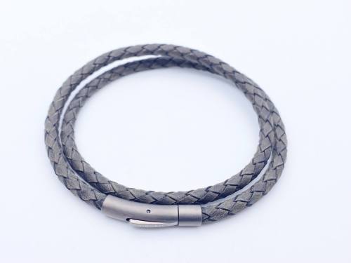 Black Leather Wrap Around Bracelet Steel Clasp