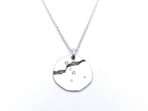 Silver CZ Cancer Zodiac Pendant & Chain