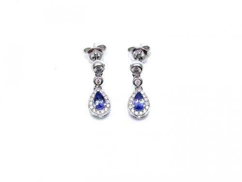 Silver Tanzanite & CZ Drop Stud Earrings
