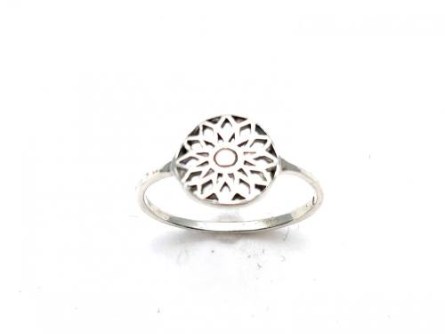 Silver Flower Disc Ring