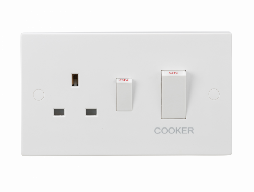 Knightsbridge 45A DP Cooker Switch and 13A Socket (White Rocker) (SN8333W)