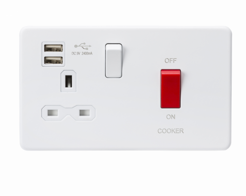 Knightsbridge 45A DP Switch & 13A Switched Socket with Dual USB Charger 2.4A - Matt White (SFR8333UMW)