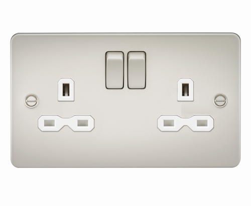 Knightsbridge Flat plate 13A 2G DP switched socket - pearl with white insert (FPR9000PLW)