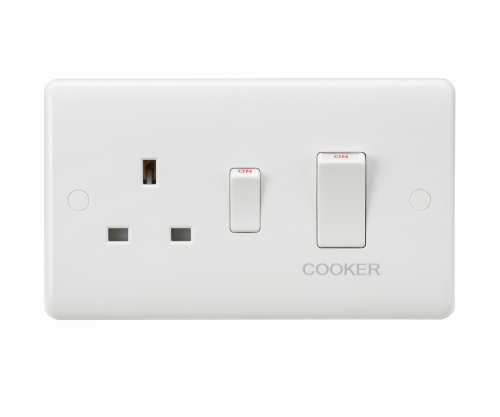 Knightsbridge Curved Edge 45A DP Cooker Switch and 13A Socket (White Rocker) (CU8333W)