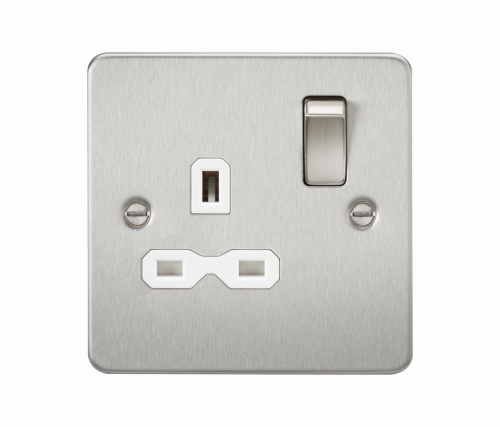 Knightsbridge Flat plate 13A 1G DP switched socket - brushed chrome with white insert (FPR7000BCW)