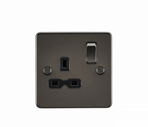 Knightsbridge Flat plate 13A 1G DP switched socket - gunmetal with black insert (FPR7000GM)