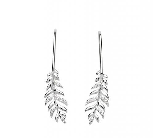 Silver CZ Feather Drop Earrings