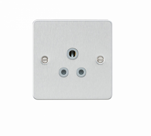Knightsbridge Flat plate 5A unswitched socket - brushed chrome with grey insert - (FP5ABCG)