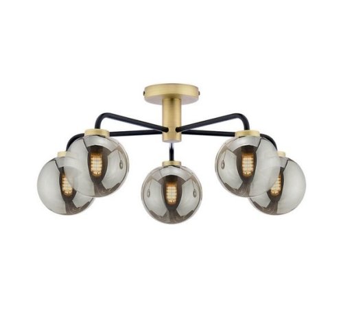 Dar Lainey 5 Light Semi-Flush Matt Black & Antique Brass with Smoked Glass
