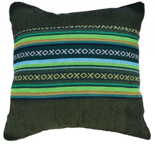 Filled cushion - cotton Gheri Panel - Olive Green