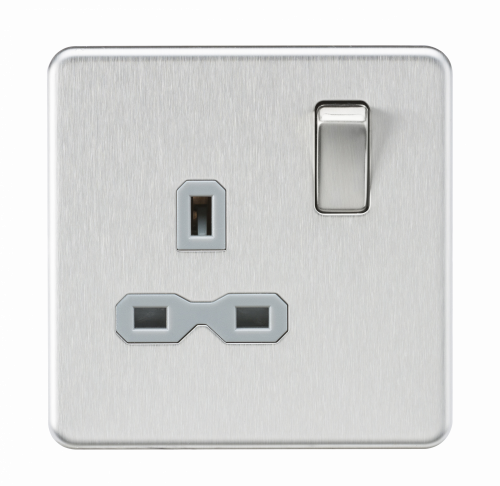 Knightsbridge Screwless 13A 1G DP switched Socket - Brushed Chrome with grey Insert - (SFR7000BCG)