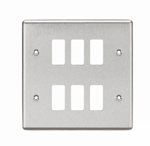 Knightsbridge 6G Grid Faceplate - Rounded Edge Brushed Chrome - (GDCL6BC)