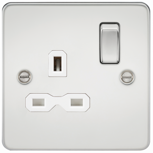 Knightsbridge Flat plate 13A 1G DP switched socket - polished chrome with white insert (FPR7000PCW)