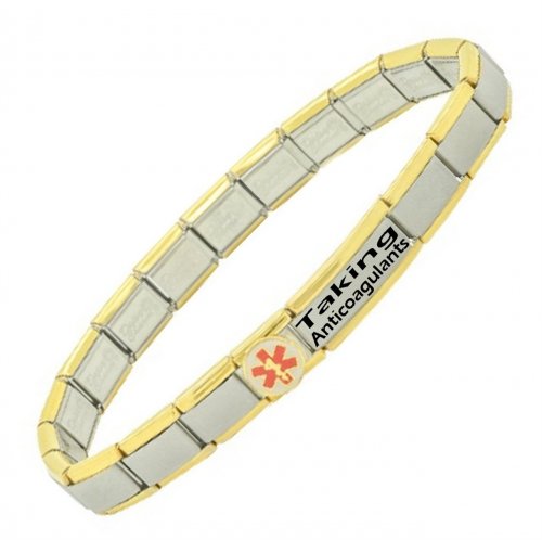 Gold Trim Taking Antocoagulents Stainless Steel Medical Alert Bracelet