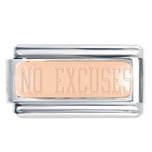 NO EXCUSES Rose Gold SuperlinkPlate Engraved Inspirational Motivational Bracelet Charm