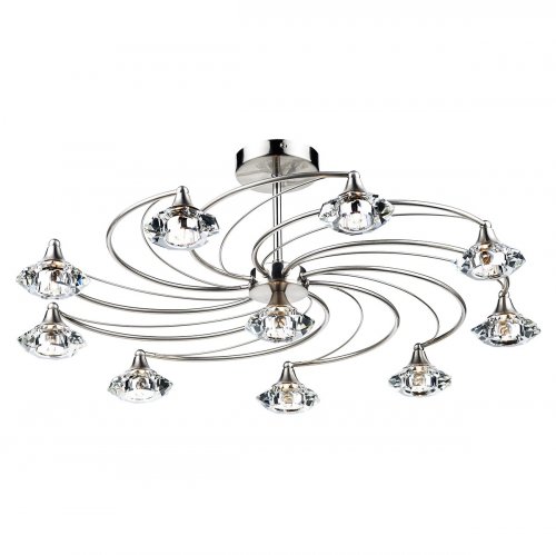 Dar Luther 10 Light Semi Flush with Crystal Glass Satin Chrome