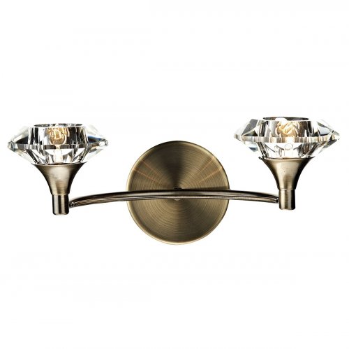 Dar Luther Double Wall Bracket with Crystal Glass Antique Brass