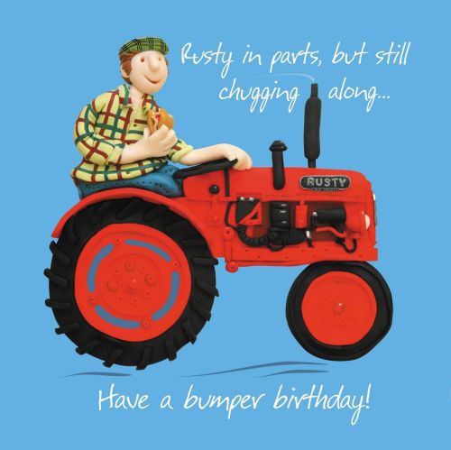 Birthday Card - Male Farmer Tractor Rusty - One Lump Or Two