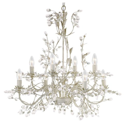 Searchlight Almandite-8Lt Ceiling,Cream Gold Finish W Leaf Dressing And Clear Crystal Deco