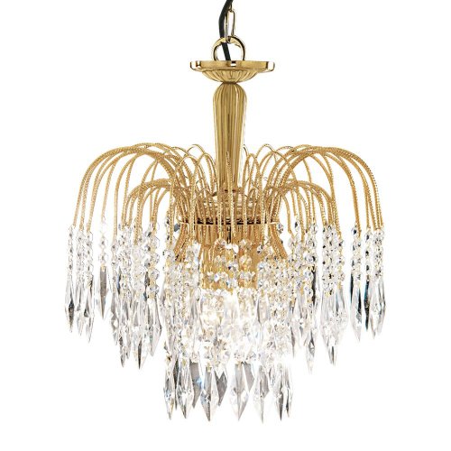 Searchlight Waterfall - 3Lt Ceiling, Gold, Clear Crystal