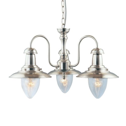 Searchlight Fisherman - 3Lt Ceiling, Satin Silver With Seeded Glass Shades