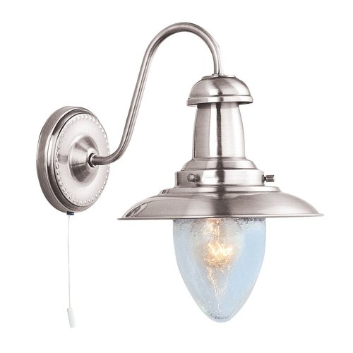 Searchlight Fisherman Satin Silver Wall Light With Seeded Glass