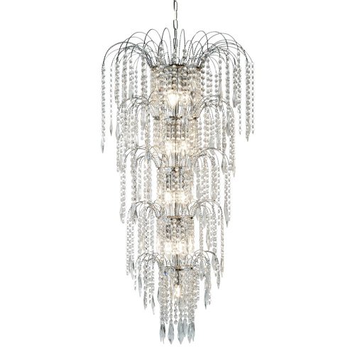 Searchlight Waterfall - 13Lt Tier Chandelier, Chrome, Clear Crystal