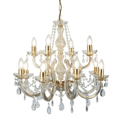 Searchlight Marie Therese 12 Light Chandelier Polished Brass & Clear Crystal