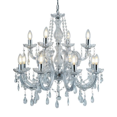 Searchlight Marie Therese 12 Light Chandelier Chrome & Clear Crystal