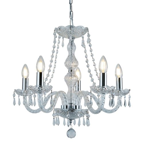 Searchlight Hale - 5 Light Chandelier, Chrome, Clear Crystal Trimmings
