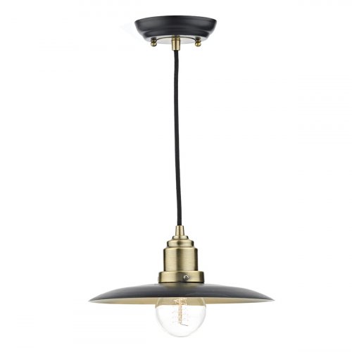 Dar Hannover 1 Light Pendant Black/Antique Brass