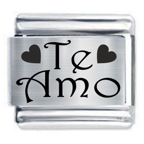 Te Amo Love Etched Shiny Italian Charm - Fits all 9mm Italian Charms
