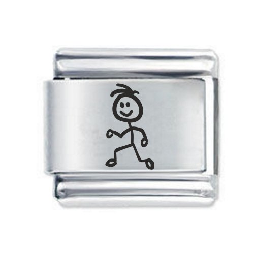 Daisy Charm - Etched Stick Man Running * 9mm Classic Italian charm
