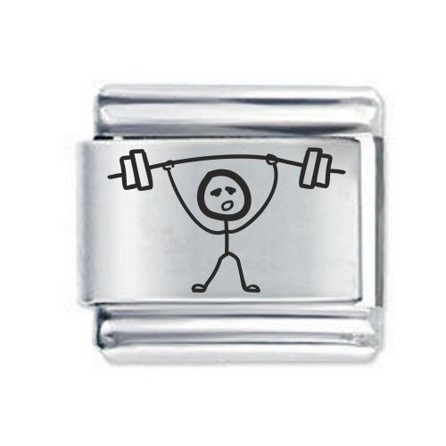 Daisy Charm - Etched Stick Man with Weights * 9mm Classic Italian charm